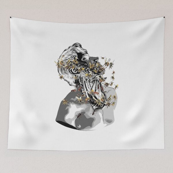 Item preview, Surreal Statue Head with Bees and Ants - Dark Aesthetic Art designed and sold by 1001T-Shirt.