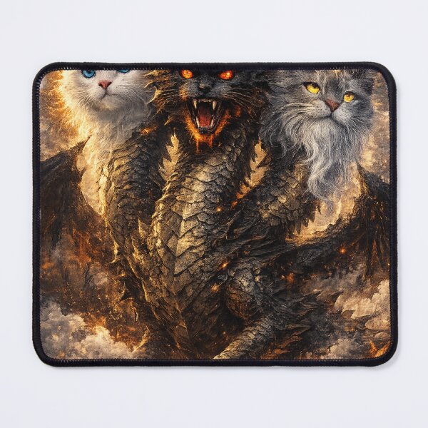 Item preview, Three Headed Cat Dragon – Good, Evil & Wise Fantasy Art designed and sold by MeowMoodArt.