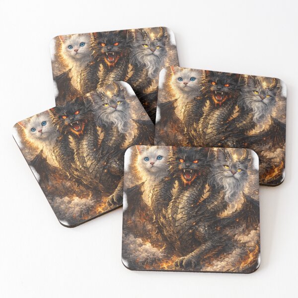Item preview, Three Headed Cat Dragon – Good, Evil & Wise Fantasy Art designed and sold by MeowMoodArt.