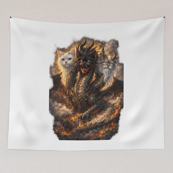Item preview, Three Headed Cat Dragon – Good, Evil & Wise Fantasy Art designed and sold by MeowMoodArt.