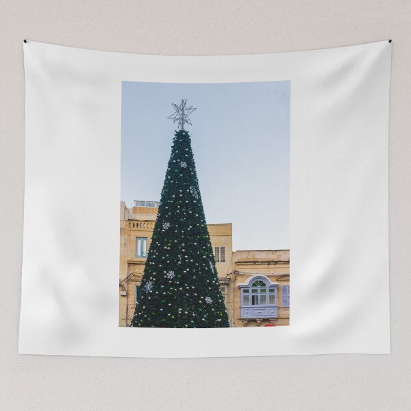 Item preview, Grand Outdoor Christmas Tree Adorned With Ornaments And Snowflakes In Front Of Historic Buildings designed and sold by Nmallia.