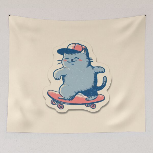 Item preview, Cute cat skates on a colorful board designed and sold by anytka.