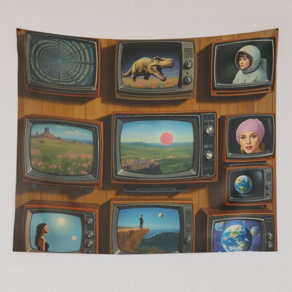 Artikelvorschau, Retro-TV-Wand im Pop-Art-Stil – Vintage-Fernseher-Wanddekoration entworfen und verkauft von Cine8.