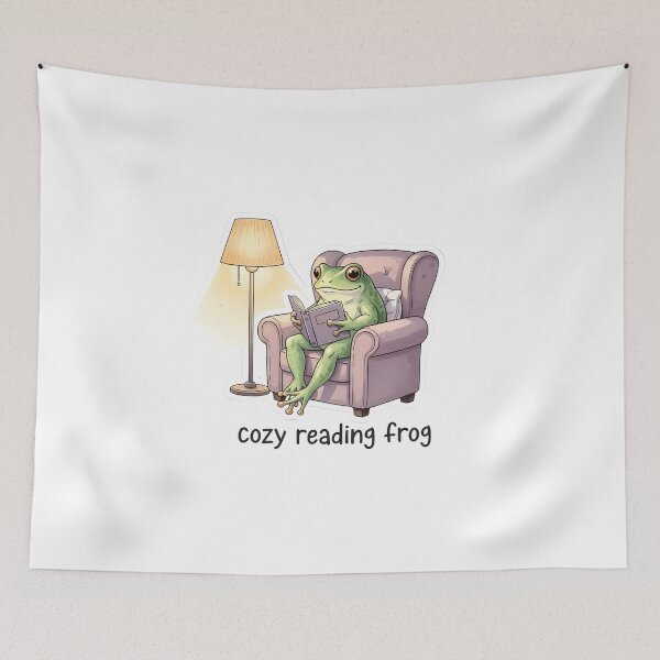 Item preview, frog doing everyday things: frog reading cozy book. designed and sold by BorenStore.