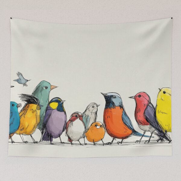 Item preview, Colorful birds gather on the line designed and sold by anytka.