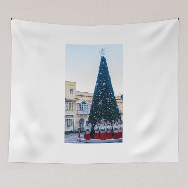 Item preview, Grand Outdoor Christmas Tree Adorned With Ornaments And Snowflakes In Front Of Historic Buildings designed and sold by Nmallia.