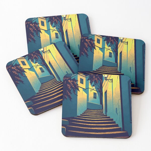 Item preview, Sidi Bou Said Alleyway - Blue & White Tunisian Village Illustration designed and sold by darekkocurek.
