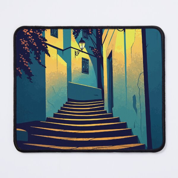 Item preview, Sidi Bou Said Alleyway - Blue & White Tunisian Village Illustration designed and sold by darekkocurek.