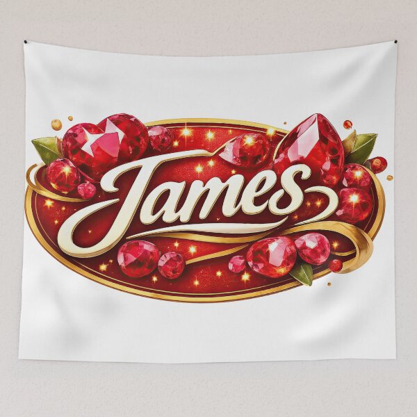 Item preview, James – Regal Red Gemstone Nameplate designed and sold by ForeverPrintsOK.