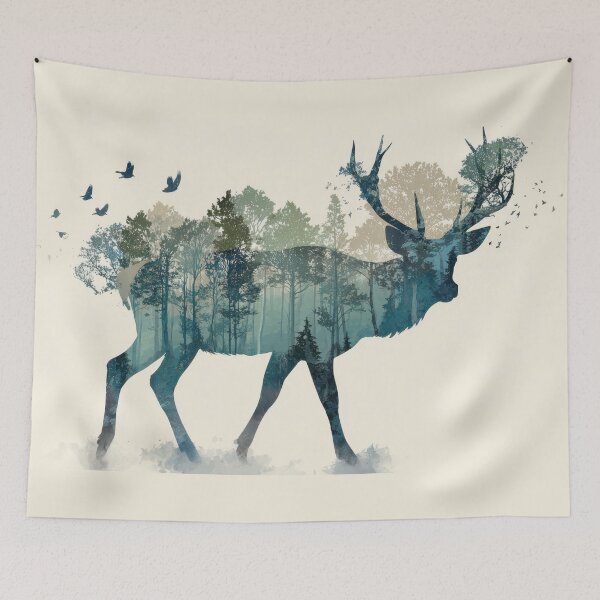 Item preview, Deer moves among trees, birds soar designed and sold by anytka.