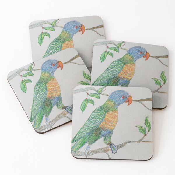Item preview, Rainbow Lorikeet: colorful pencil art in green, yellow and blue designed and sold by creativegoldenleaf.