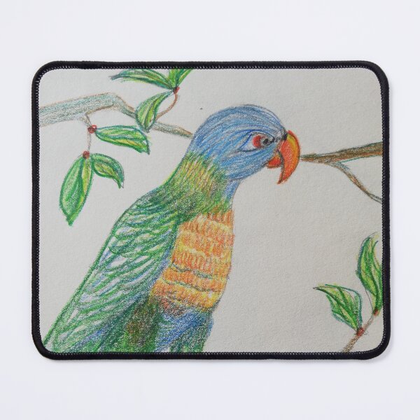 Item preview, Rainbow Lorikeet: colorful pencil art in green, yellow and blue designed and sold by creativegoldenleaf.