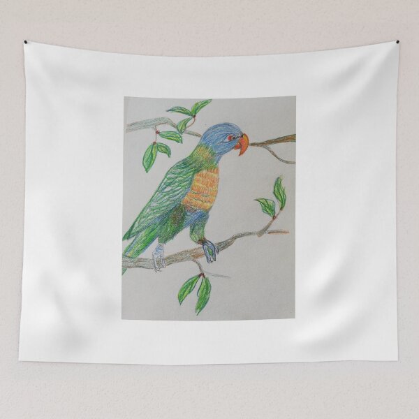 Item preview, Rainbow Lorikeet: colorful pencil art in green, yellow and blue designed and sold by creativegoldenleaf.