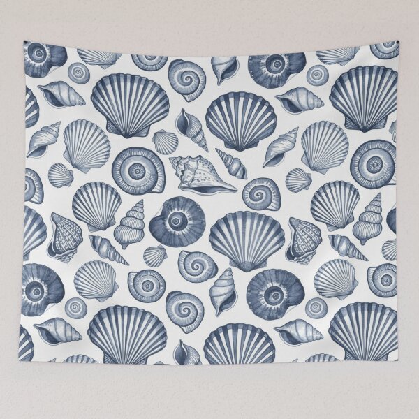 Item preview, Blue Watercolor Seashell Pattern Coastal Nautical Seamless Ocean Shells Beach Aesthetic Design designed and sold by MS Pod Studio.