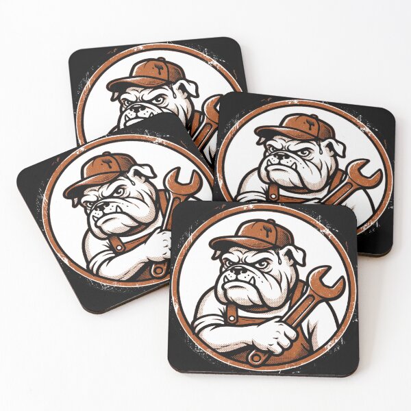 Item preview, Mascota mecánica bulldog resistente con logotipo retro de llave inglesa designed and sold by Clay Artista.