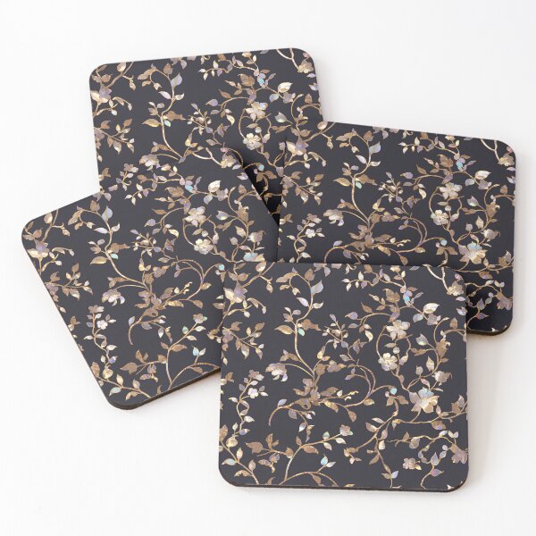 Item preview, Golden Iridescent Floral Vine Pattern – Korean Mother of Pearl Inspired Luxury Seamless Design designed and sold by Windy-market.