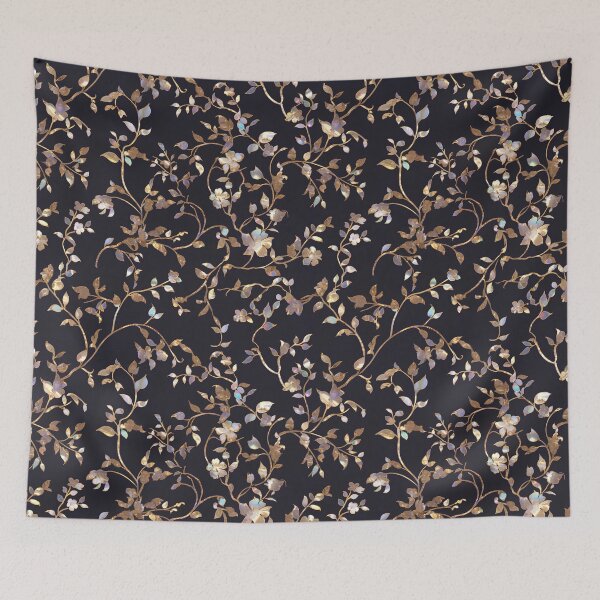 Item preview, Golden Iridescent Floral Vine Pattern – Korean Mother of Pearl Inspired Luxury Seamless Design designed and sold by Windy-market.