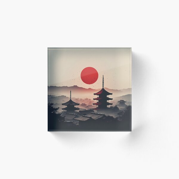Item preview, Crimson Sun Over Japanese Pagoda City designed and sold by TheDreamsMaker.