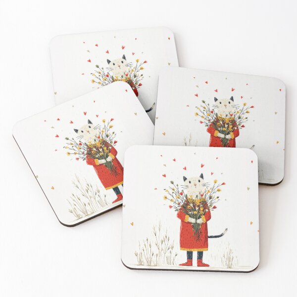 Item preview, Cat in Red Coat with Flowers designed and sold by Dusk Atelier.