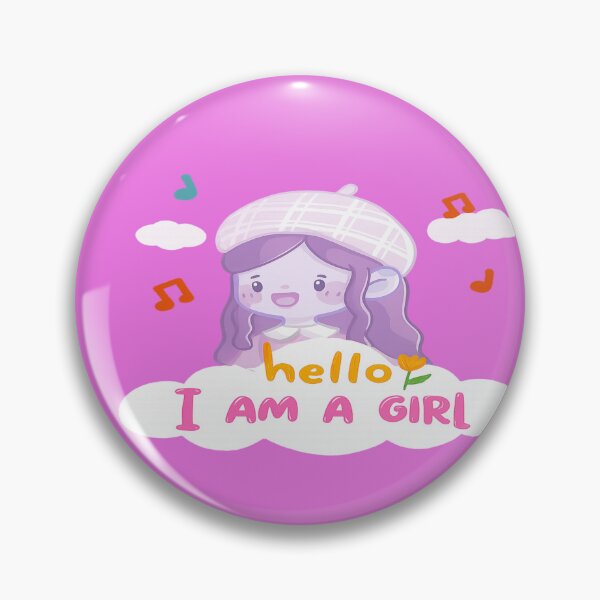 Item preview, Hello I Am a Girl – Kawaii Cartoon Character with Musical Notes and Cloud Text designed and sold by StorySeller85.