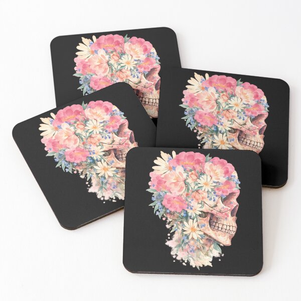 Item preview, Watercolor Floral Skull Pink Peony Flowers Pastel Goth Boho Art designed and sold by DrawHandArt.