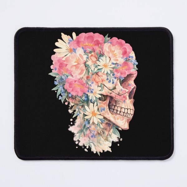 Item preview, Watercolor Floral Skull Pink Peony Flowers Pastel Goth Boho Art designed and sold by DrawHandArt.
