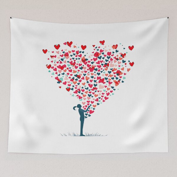 Item preview, Girl Reaching Heart Tree Saint Valentine's Day - Dreamy Colorful Love Silhouette Art Print designed and sold by DesignArtist.ia.