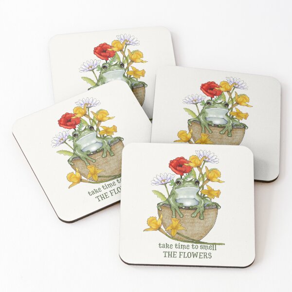 Item preview, Take Time to Smell the FLOWERS, Cute Frog, Toad and Flowers designed and sold by JoyfulWhimsy.