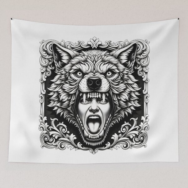 Item preview, Fierce Folk Horror Wolf Headdress Portrait designed and sold by Shoot-The-Moon.