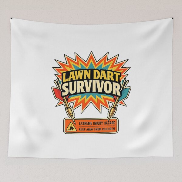 Item preview, Lawn Dart Survivor Funny 80s Nostalgia Banned Toy Humor designed and sold by The Junto Shop.