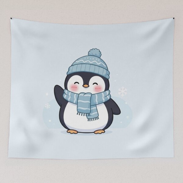 Item preview, Cute Winter Penguin with Scarf and Beanie – Kawaii Cozy Snow Illustration designed and sold by soletstudio.