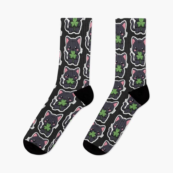 Item preview, Kawaii Black Cat Green Lucky Clover designed and sold by Amevvoo.