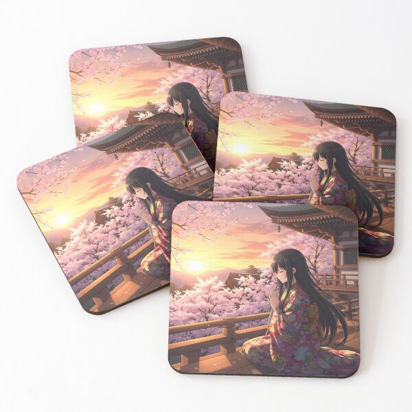 Item preview, Anime Girl Kyoto Temple Cherry Blossom Peace designed and sold by Chibifaceneko.
