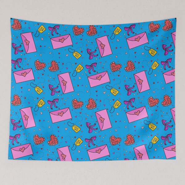 Item preview, Cute Valentine Love Letters Pattern – Be Mine Hearts & Pink Envelope Design designed and sold by TheStephanieRome.