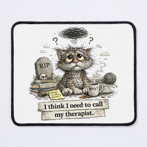 Item preview, Existential Cat – I Think I Need to Call My Therapist | Funny Dark Humor Cat Illustration designed and sold by DigiWoosh.