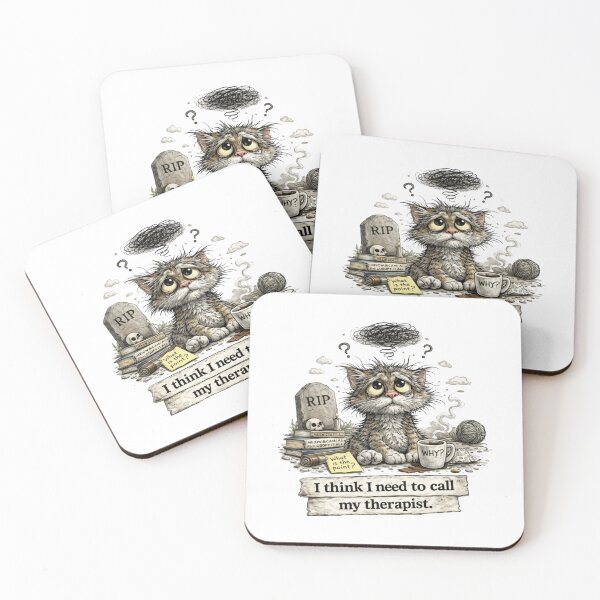Item preview, Existential Cat – I Think I Need to Call My Therapist | Funny Dark Humor Cat Illustration designed and sold by DigiWoosh.