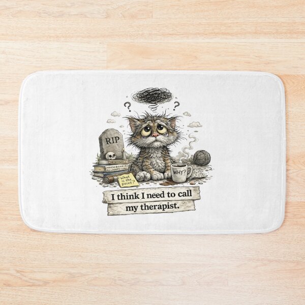 Item preview, Existential Cat – I Think I Need to Call My Therapist | Funny Dark Humor Cat Illustration designed and sold by DigiWoosh.