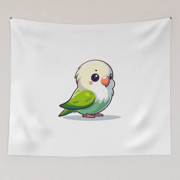 Item preview, Cute cartoon-style green and white bird with big eyes and a cheerful expression. designed and sold by cave-canvas.