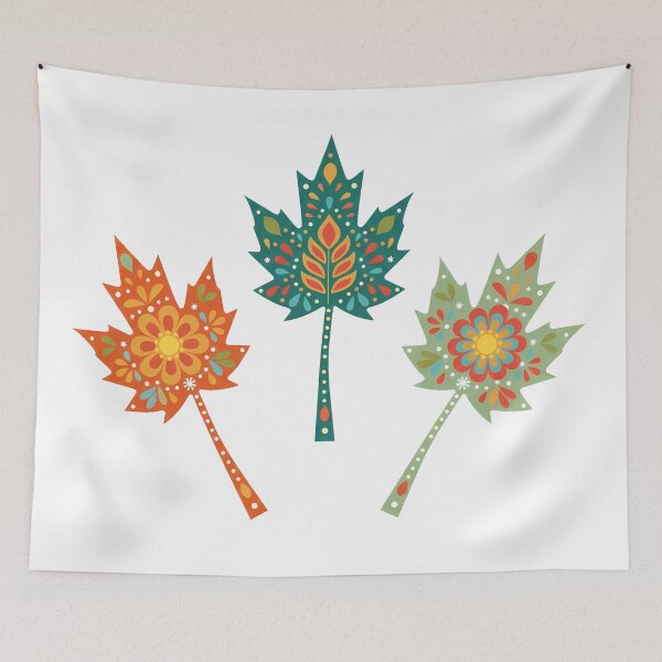 Item preview, Folk Art Maple Leaf Trio – Scandinavian Folk Art by heidiannemorris © designed and sold by FOLK ART FUSION by heidiannemorris.