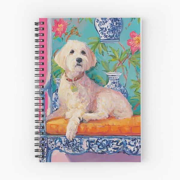Item preview, Preppy Labradoodle in pink chinoiserie room designed and sold by SophieClimaArt.