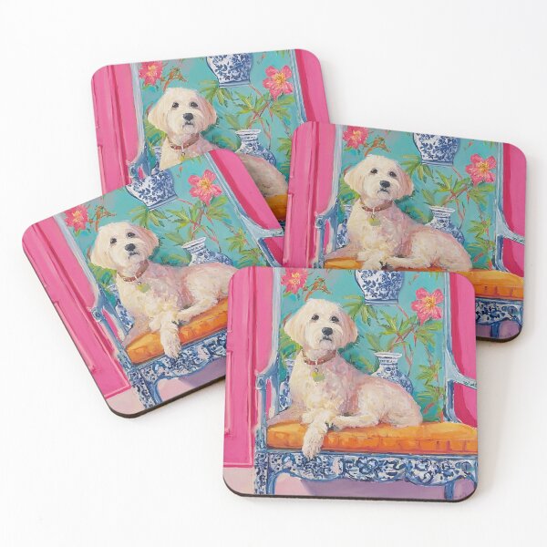 Item preview, Preppy Labradoodle in pink chinoiserie room designed and sold by SophieClimaArt.