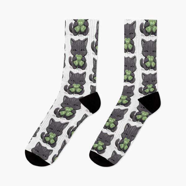 Item preview, Lucky Black Cat Shamrock Irish Kawaii designed and sold by Amevvoo.