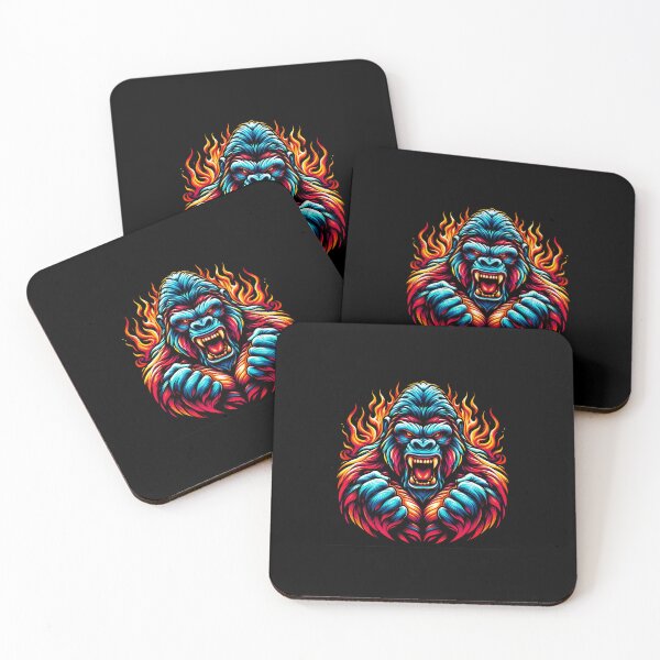 Item preview, A fierce, vibrant stylized gorilla illustration with fiery colors and an intense expression. designed and sold by beast-net.