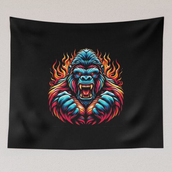 Item preview, A fierce, vibrant stylized gorilla illustration with fiery colors and an intense expression. designed and sold by beast-net.