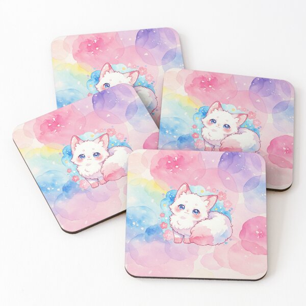 Item preview, Watercolor Kawaii White Fox with Blooming Petal Wash Background  designed and sold by Jagamusubi.
