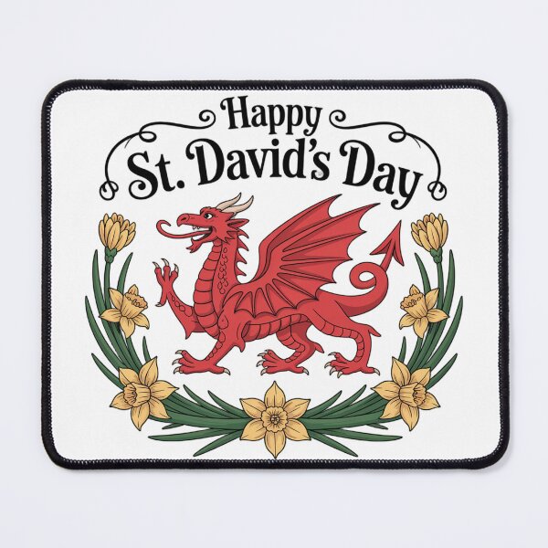 Item preview, Happy St. David's Day Traditional Welsh Red Dragon – Daffodil Wreath designed and sold by Midnight Veil Designs.
