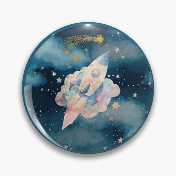 Item preview, Rocket Ship Celestial Watercolor Starry Sky Art designed and sold by 3DDesignSpot.