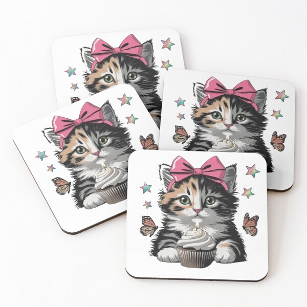 Item preview, Birthday Candle Cat Cupcake Pink Bow Gradient Star Butterfly designed and sold by JediKittenWars.