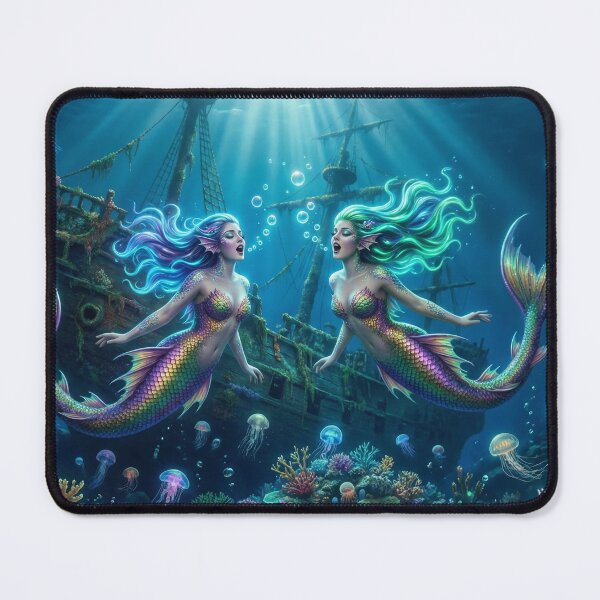 Item preview, Enchanted Deep Sea Sirens - Bioluminescent Mermaids & Shipwreck designed and sold by TheRichGallery.