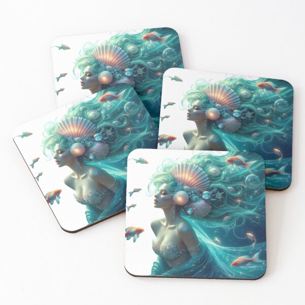 Item preview, Mermaid Fantasy Art – Ocean Woman with Flowing Hair and Fish designed and sold by AIANDIMAGIC.